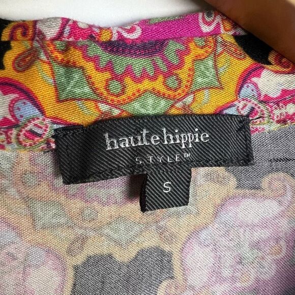 Haute Hippie Long Sleeve Collared Blouse Top Colorful Psychedelic Pattern size S - Picture 4 of 11